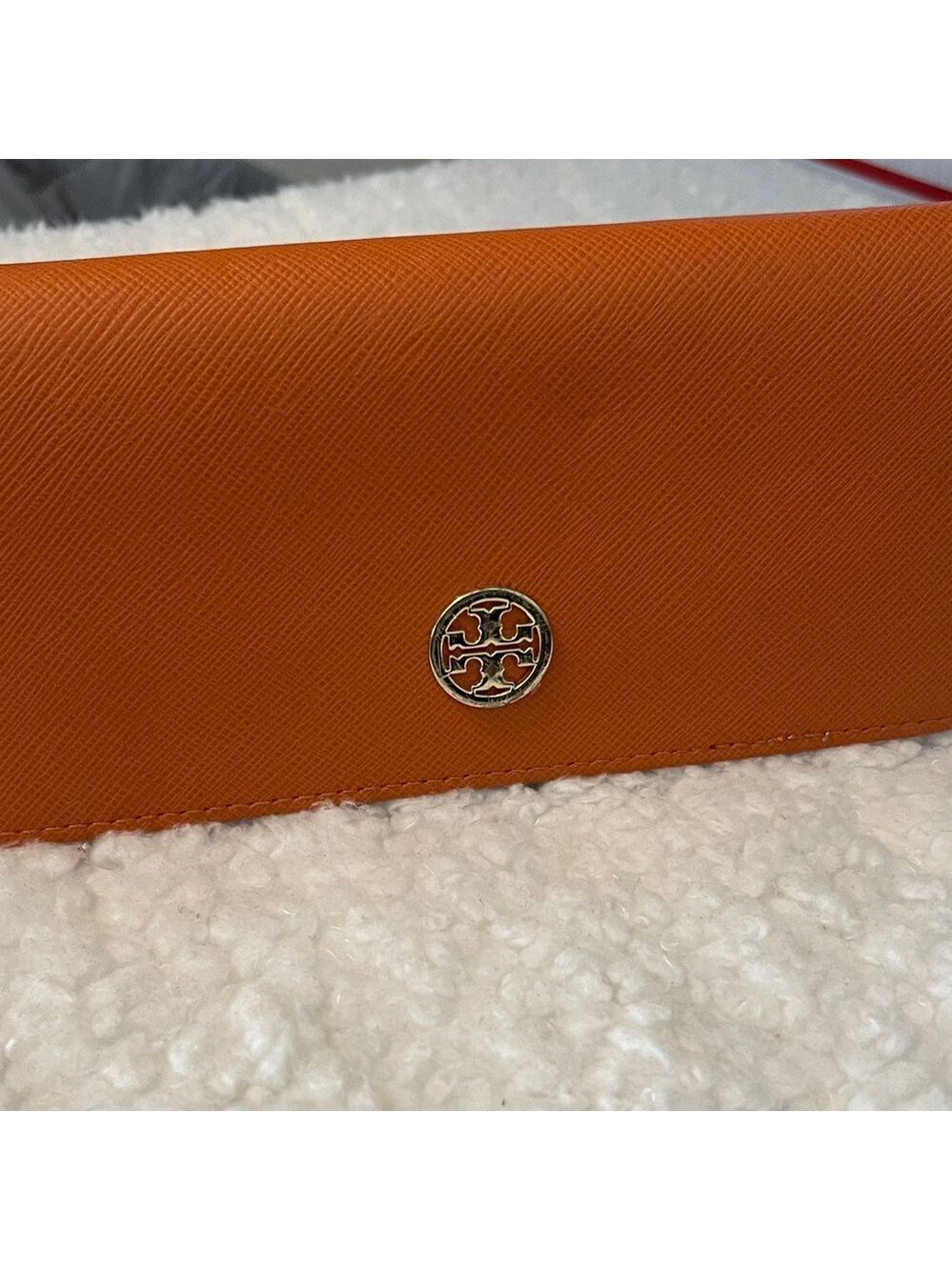 Tory Burch Vibrant Orange Sunglass case with M America sunglasses